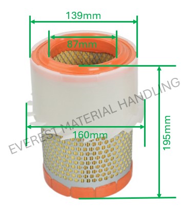 AIR FILTER DOOSAN D/G15-18S/S2 / D20-30A3/S3/A2300 / G20-30E3