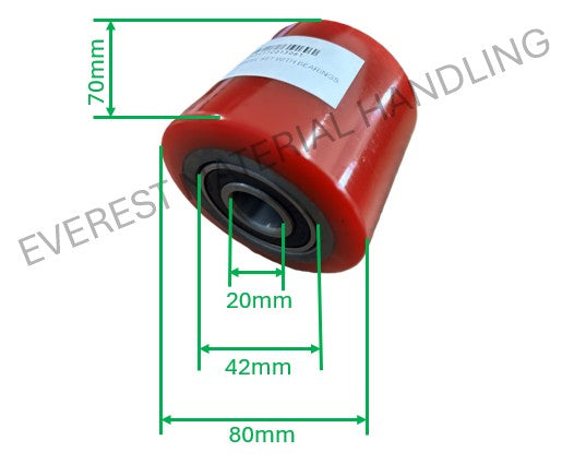 PALLET JACK NYLON BACK POLY WHEEL WITH BEARINGS (RED)